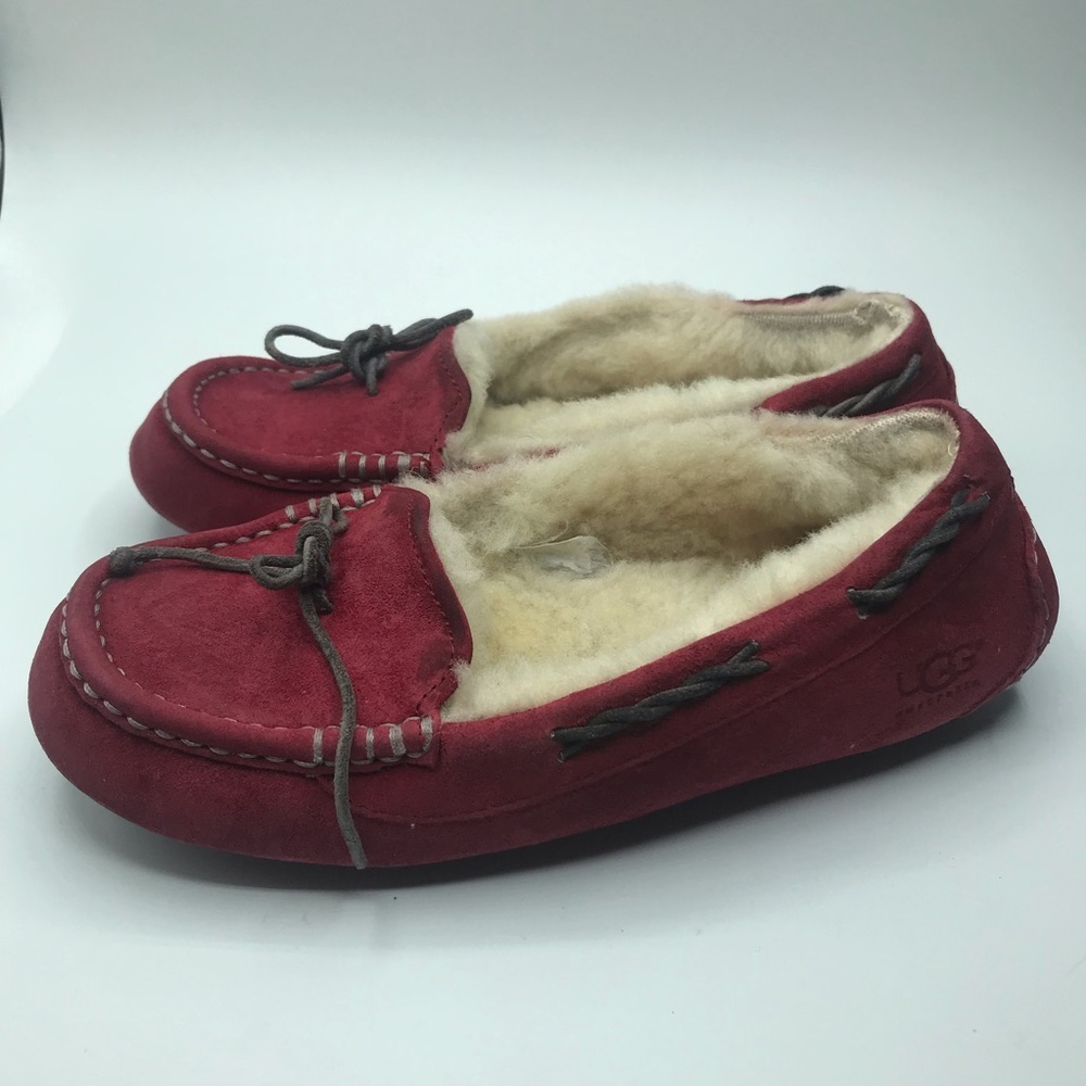 Ugg Red Women's Suede Shearling Slip On Warm Soft Moccasin House Shoe Slipper 7
